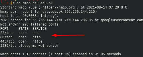 list of open ports using nmap