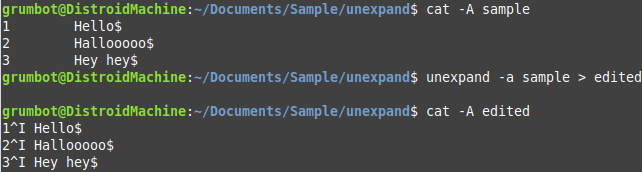 unexpand command in linux