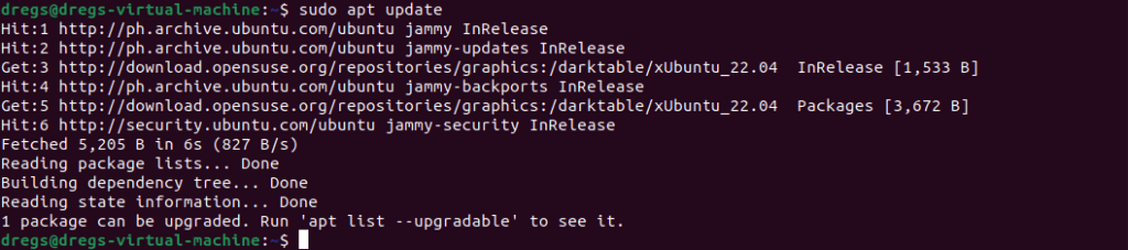 This screenshot shows how to update the apt command.