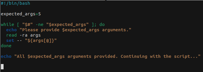 specific arguments required in bash script